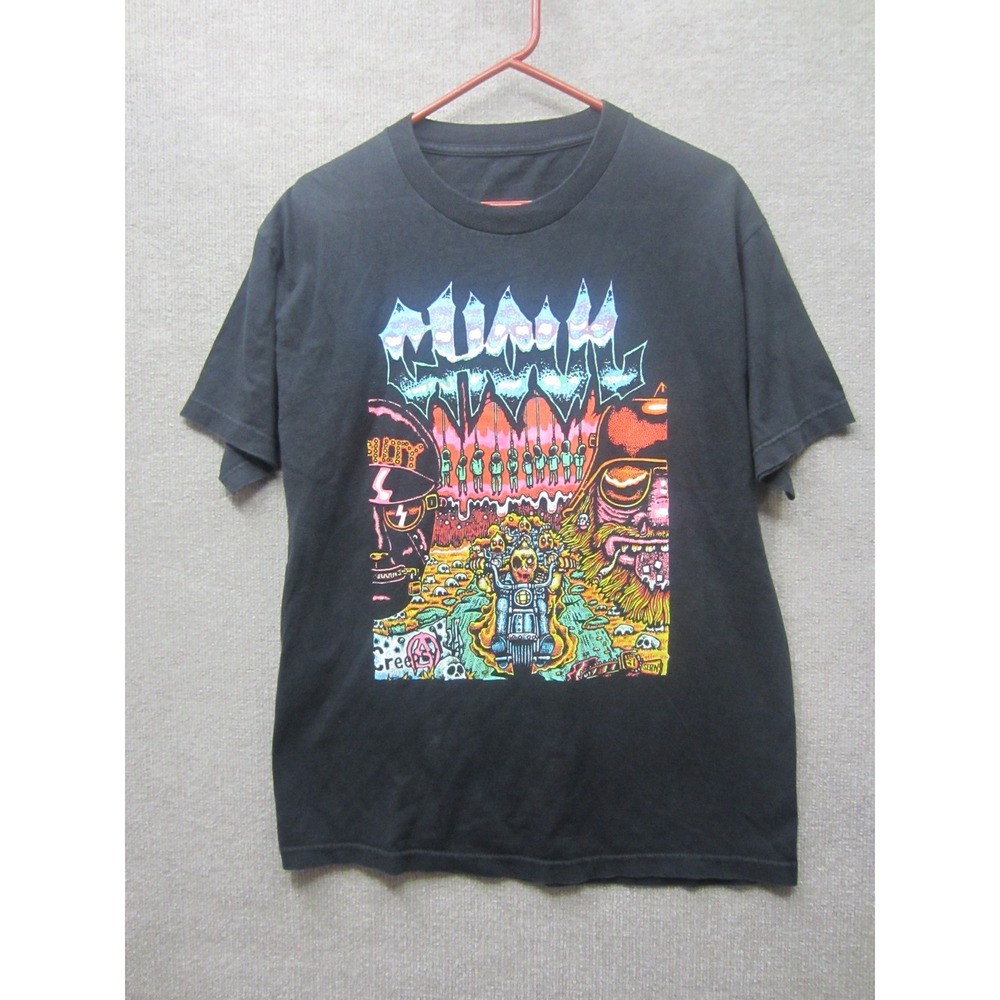 GHOUL Mens Black T-Shirt Psychedelic Skeleton Biker Graphic Tee Splatterthrash